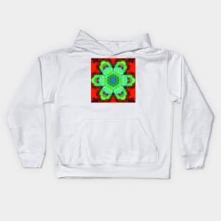 Retro Mandala Flower Green and Red Kids Hoodie